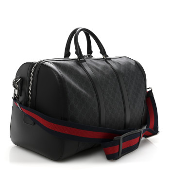 GUCCI Soft GG Supreme Monogram Appia Calfskin Web Medium Carry On Duffle Bag Black Grey