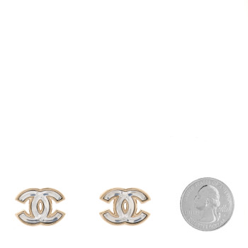 CHANEL Metal Transparent Enamel CC Earrings Gold
