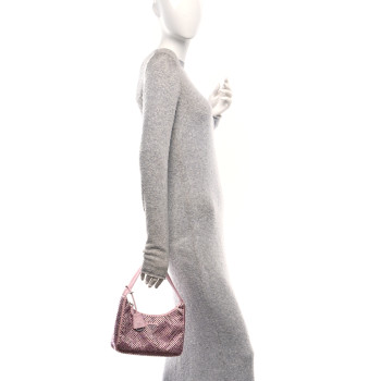 PRADA Satin Crystal Mini Re-Edition 2000 Bag Alabastro