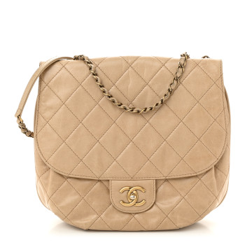 CHANEL Glazed Calfskin Quilted Medium Bubble CC Flap Beige