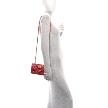 CHANEL Lambskin Quilted Chunky Chain Handle Mini Flap Red
