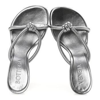 BOTTEGA VENETA Metallic Blink Knot Mule Sandals 36.5 Silver