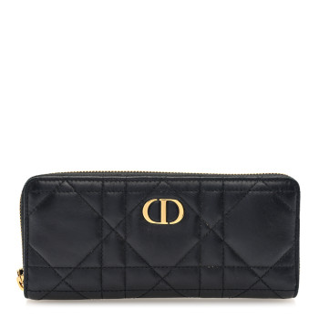 CHRISTIAN DIOR Lambskin Macrocannage Miss Caro Voyageur Slim Wallet Black