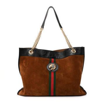 GUCCI Suede Patent Large Rajah Chain Tote Nocciola Black