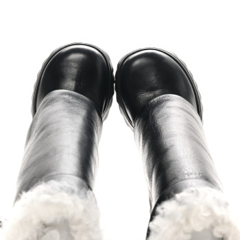 GIVENCHY Crinkled Calfskin Shearling Shark Lock Biker Ankle Boots 39 Black Natural