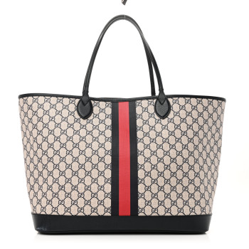 GUCCI GG Supreme Monogram Textured Dollar Calfskin Web Large Ophidia Tote Beige Blue