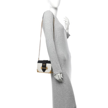 PRADA City Calf Saffiano Cahier Bag Talco Black