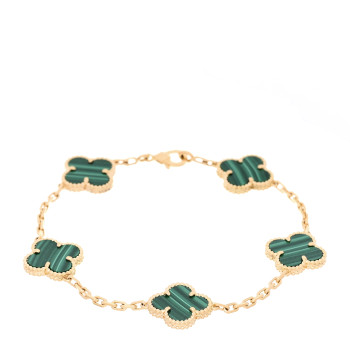 VAN CLEEF & ARPELS 18K Yellow Gold Malachite 5 Motifs Vintage Alhambra Bracelet