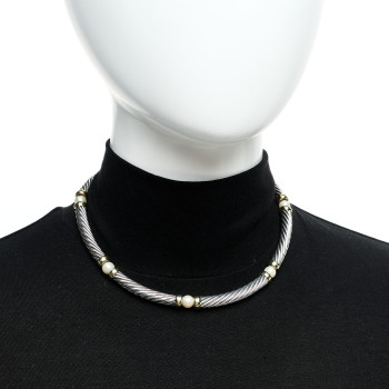 DAVID YURMAN Sterling Silver 14K Yellow Gold Cultured Pearl Hampton Cable Choker Necklace