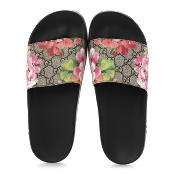 GUCCI GG Supreme Monogram Blooms Slide Sandals 41 Beige Multicolor