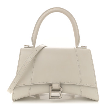 BALENCIAGA Shiny Box Calfskin Tonal B Small Hourglass Top Handle Bag Chalky White