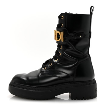 FENDI Vitello Abrasivato Fendigraphy 50mm Biker Boots 39.5 Black