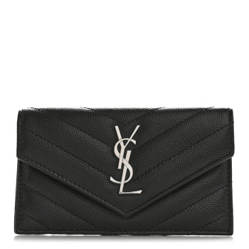 SAINT LAURENT Grain De Poudre Matelasse Chevron Monogram Compact Wallet Black