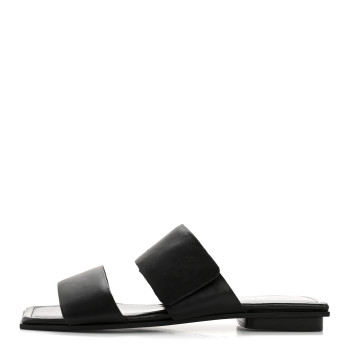 CHANEL Lambskin CC Flat Sandals 38.5 Black