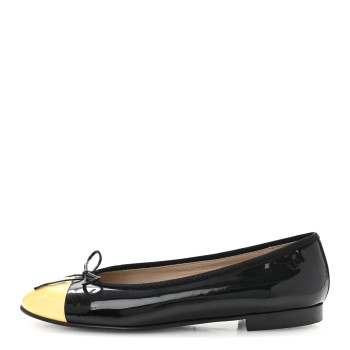 CHANEL Patent CC Cap Toe Ballerina Flats 40 Black Beige