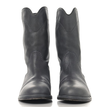 CHANEL Calfskin Ascot CC Boots 37.5 Gray