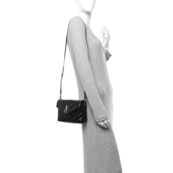 SAINT LAURENT Calfskin Y Quilted Monogram Toy Loulou Crossbody Bag Black