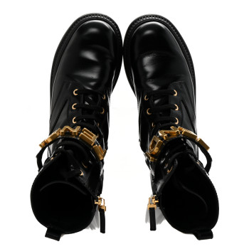 FENDI Vitello Abrasivato Fendigraphy 50mm Biker Boots 39.5 Black