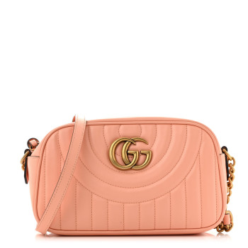 GUCCI Calfskin Vertical Ring Matelasse Small GG Marmont Chain Shoulder Bag Peachy Chic