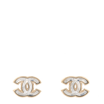 CHANEL Metal Transparent Enamel CC Earrings Gold