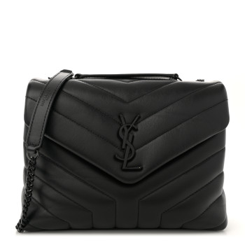 SAINT LAURENT Calfskin Y Quilted Monogram Monochrome Small Loulou Chain Satchel Black