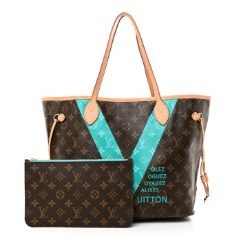 LOUIS VUITTON Monogram V Neverfull MM Turquoise