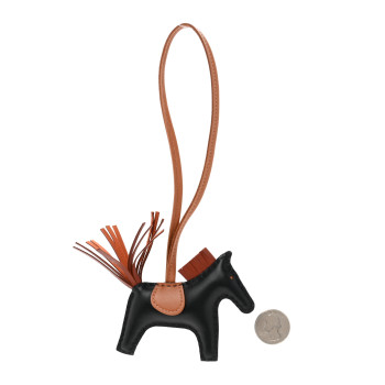 HERMES Milo Lambskin Grigri Rodeo Horse Bag Charm PM Black Sienne Gold