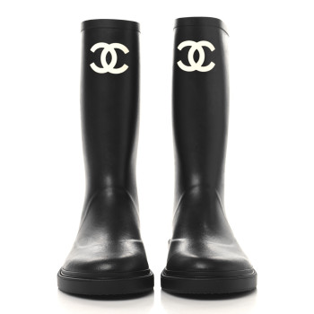 CHANEL Caoutchouk CC High Boots 39 Black
