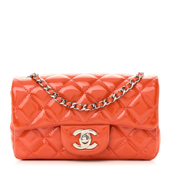 CHANEL Patent Calfskin Quilted Extra Mini Rectangular Flap Orange