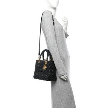 CHRISTIAN DIOR Lambskin Cannage Medium Lady Dior Black