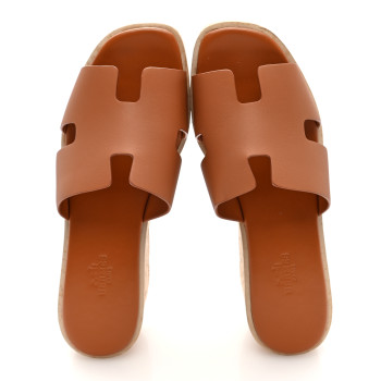 HERMES Calfskin Cork Eze 30 Sandals 37 Marron Glaise
