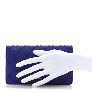 CHANEL Calfskin Stitched Fancy CC Yen Wallet Blue