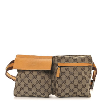 GUCCI GG Monogram Web Double Pocket Belt Bag Yellow