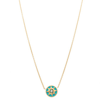 CHRISTIAN DIOR 18K Yellow Gold Diamond Turquoise Rose Des Vents Necklace