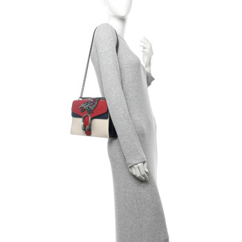 GUCCI Azalea Calfskin Tri-Color Crystal Embellished Small Dionysus Shoulder Bag Mystic White Hibiscus Red Navy