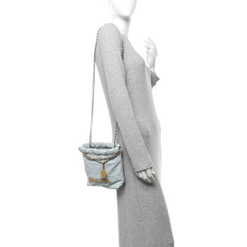 CHANEL Shiny Caviar Quilted Mini Chanel 22 Light Blue