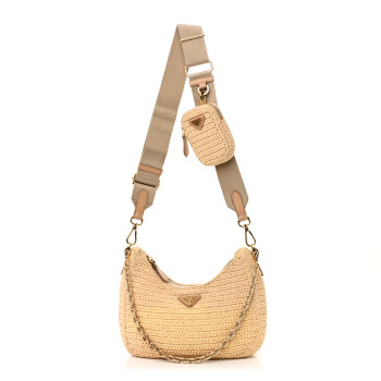 PRADA Yarn Raffia Effect Crochet Re-Edition 2005 Shoulder Bag Naturale