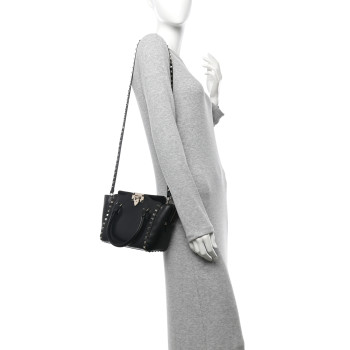 VALENTINO GARAVANI Vitello Mini Rockstud Double Handle Tote Black
