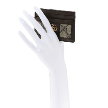 GUCCI GG Supreme Monogram Textured Dollar Calfskin Ophidia Card Holder Beige Ebony New Acero