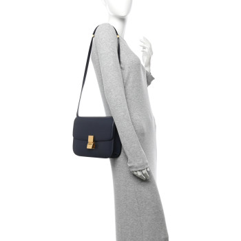 CELINE Liege Calfskin Medium Classic Box Flap Bag Dark Blue