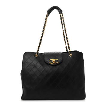 CHANEL Calfskin Stitched XL Weekender Black