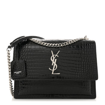 SAINT LAURENT Calfskin Crocodile Embossed Medium Monogram Sunset Black