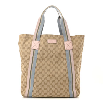 GUCCI GG Monogram Medium Web Handle Vertical Tote Pink Blue