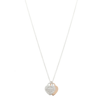 TIFFANY Sterling Silver Rubedo Mini Return To Tiffany Double Heart Tag Pendant Necklace