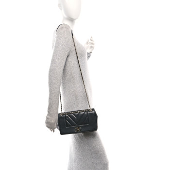 CHANEL Sheepskin Chevron Quilted Medium Vintage Mademoiselle Flap Black