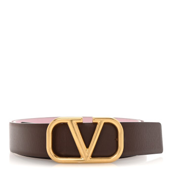 VALENTINO GARAVANI Glossy Calfskin VLogo Reversible Belt  80 32 Rubino Poudre Pink