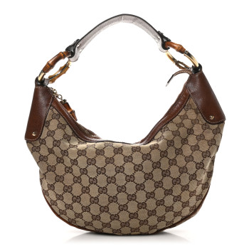 GUCCI Monogram Bamboo Ring Hobo Brown