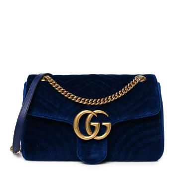 GUCCI Velvet Matelasse Medium GG Marmont Shoulder Bag Cobalt Blue