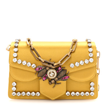 GUCCI Satin Crystal Mini Bee Broadway Shoulder Bag Gold