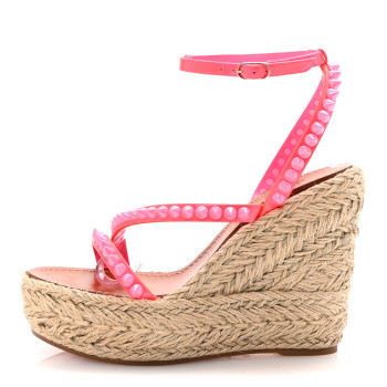 CHRISTIAN LOUBOUTIN Patent Mafaldina 120 Wedge Sandals 36 Pink
